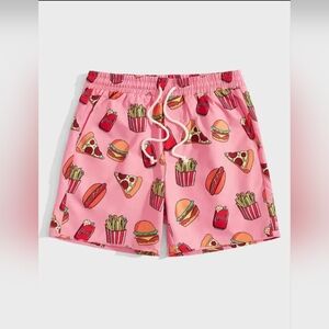 SHEIN Pink Swim Trunks with Fun Food Print